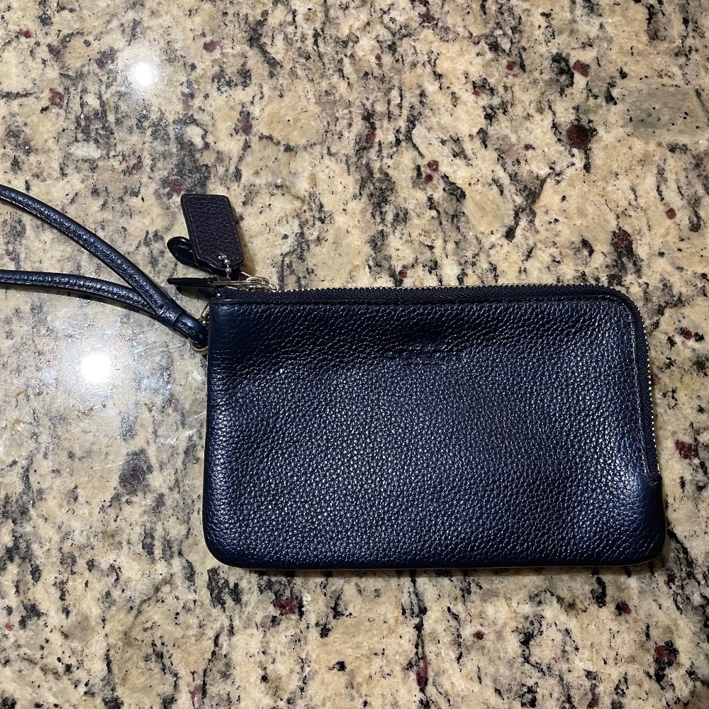 blue double zip coach wristlet
